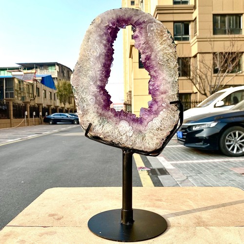 8.84LB Natural Amethyst Cave Crystal Slice Crescent shaped Hand Cut Repai - 第 6/17 張圖片