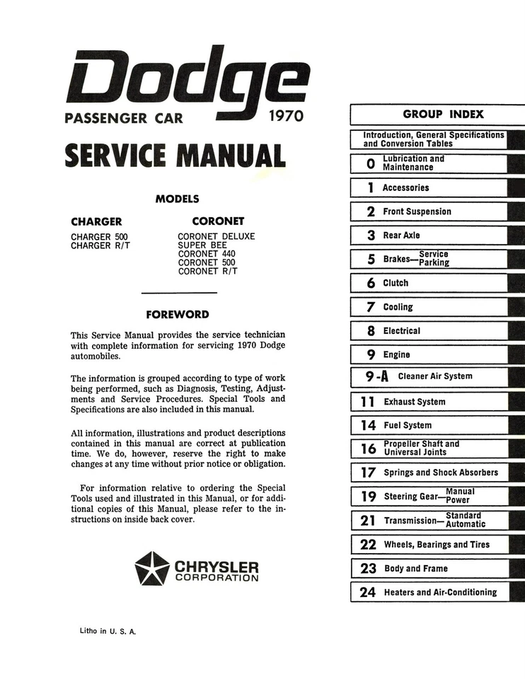 1970 Dodge Charger, Coronet Service Manual - Image 2 of 3
