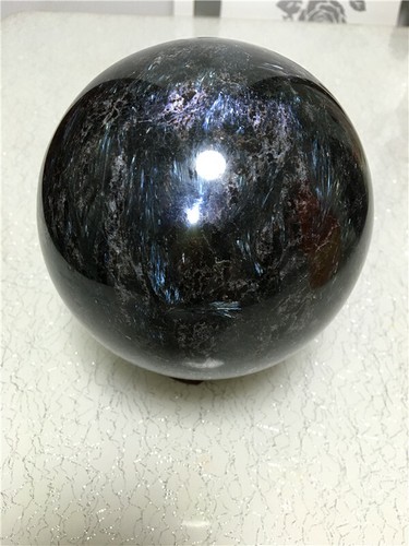 3496g Flash Russian Astrophylite with Garnet and Pyrite Sphere Ball + stand U57 - Picture 5 of 12