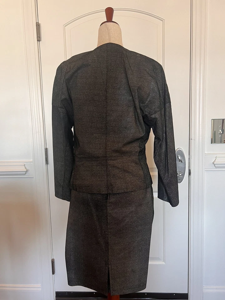 Terno saia de couro Begedor Italia preto prata vintage tamanho 8 - Imagem 3 de 4