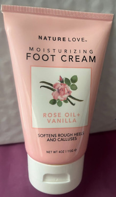 NATURE LOVE MOISTURIZING FOOT CREAM ROSE OIL+VANILLA SOFTENS ROUGH HEELS 4OZ