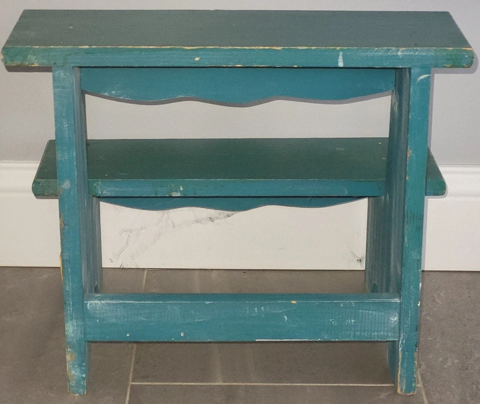 Vintage Shabby Chic A Touch of Class Tulip Twirl Floral Turquoise Step Stool - Image 4 of 4