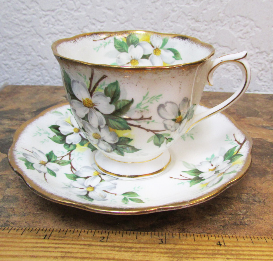 vintage China Tea cup saucer set, White Dogwood, Royal Albert