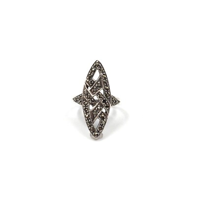 925 Silver Ring Marcasite Vintage Jewellery Statement Ladies Mens 16.2mm / 51