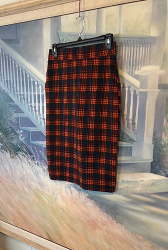 Doublju Women's Mid Knee Length Rust/Navy Plaid H Line Pencil Skirt Sz. S - Picture 7 of 11