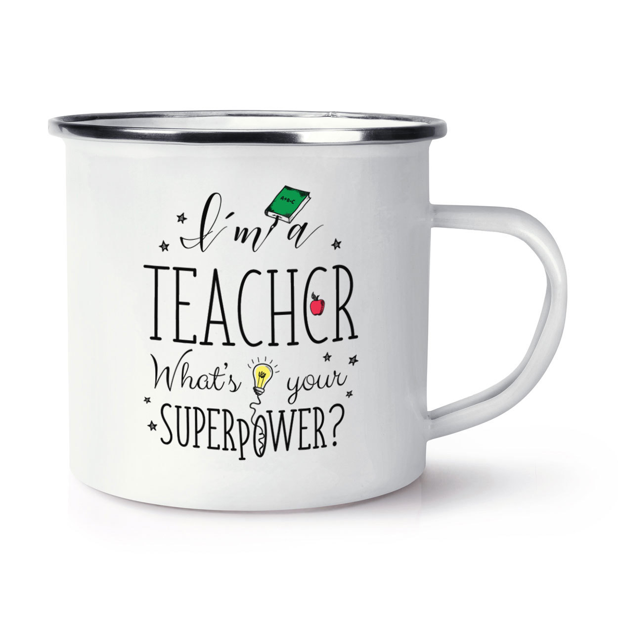 I'm A Teacher What's Your Superpower Retro Enamel Mug Cup - Superhero Funny