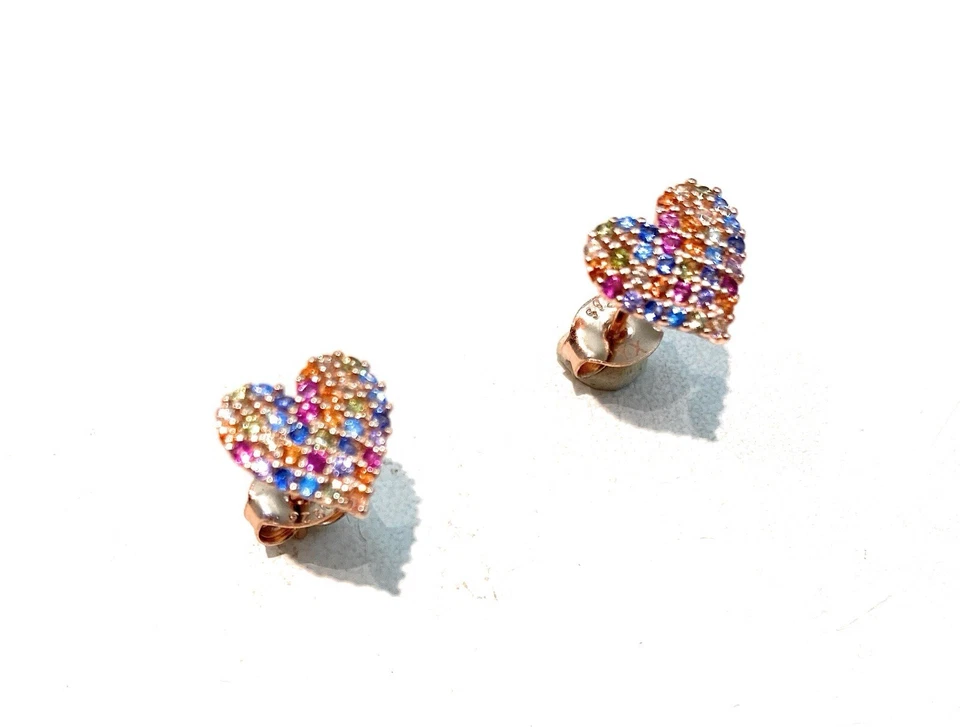 Orecchini Lobo Cuore Argento 925 Rosé con Zirconi Multicolor Eleganti Donna - Immagine 2 di 3