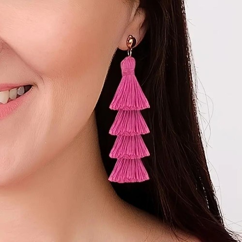 Pink Dangle Hoop Earrings BOHO Dangle Drop Earrings Birthday Gift- - Picture 5 of 48