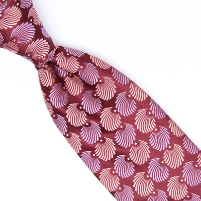 Ted Baker London Mens Silk Necktie Red Pink Purple Shell Woven Weave Tie 