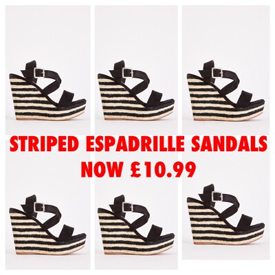 SCHWARZ DAMEN GRÖSSE 4 CROSSOVER RIEMEN STREIFEN ESPADRILLE KEILABSATZ PLATEAUSANDALE