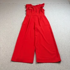 J Crew Jumpsuit Women 4 Red Wide Leg Ruffle Sleeve Open Back Nautical One Piece