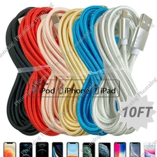 10FT USB Nylon Charger For iPhone iPad Braided Charging Cable Power Adapter Cord