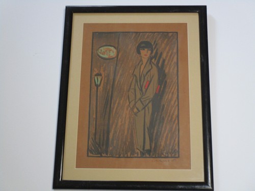Antique Lithograph Art Deco Woman Flapper Hand Colored Wpa Era Regionalism Eller - 第 1/8 張圖片