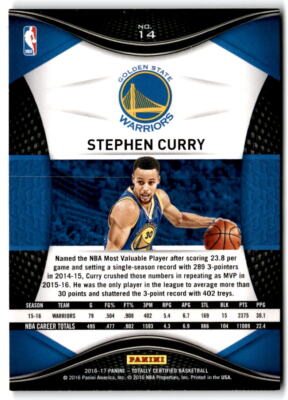 2016-17 Totally Certified #14 STEPHEN CURRY Golden State Warriors Basketball