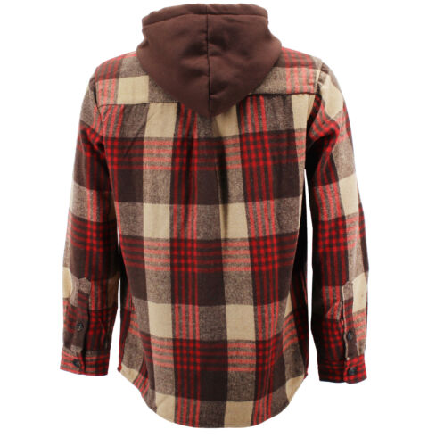 Men’s Plaid Flannel Button Up Cotton Blend Long Sleeve Hooded Shirt - Picture 15 of 19