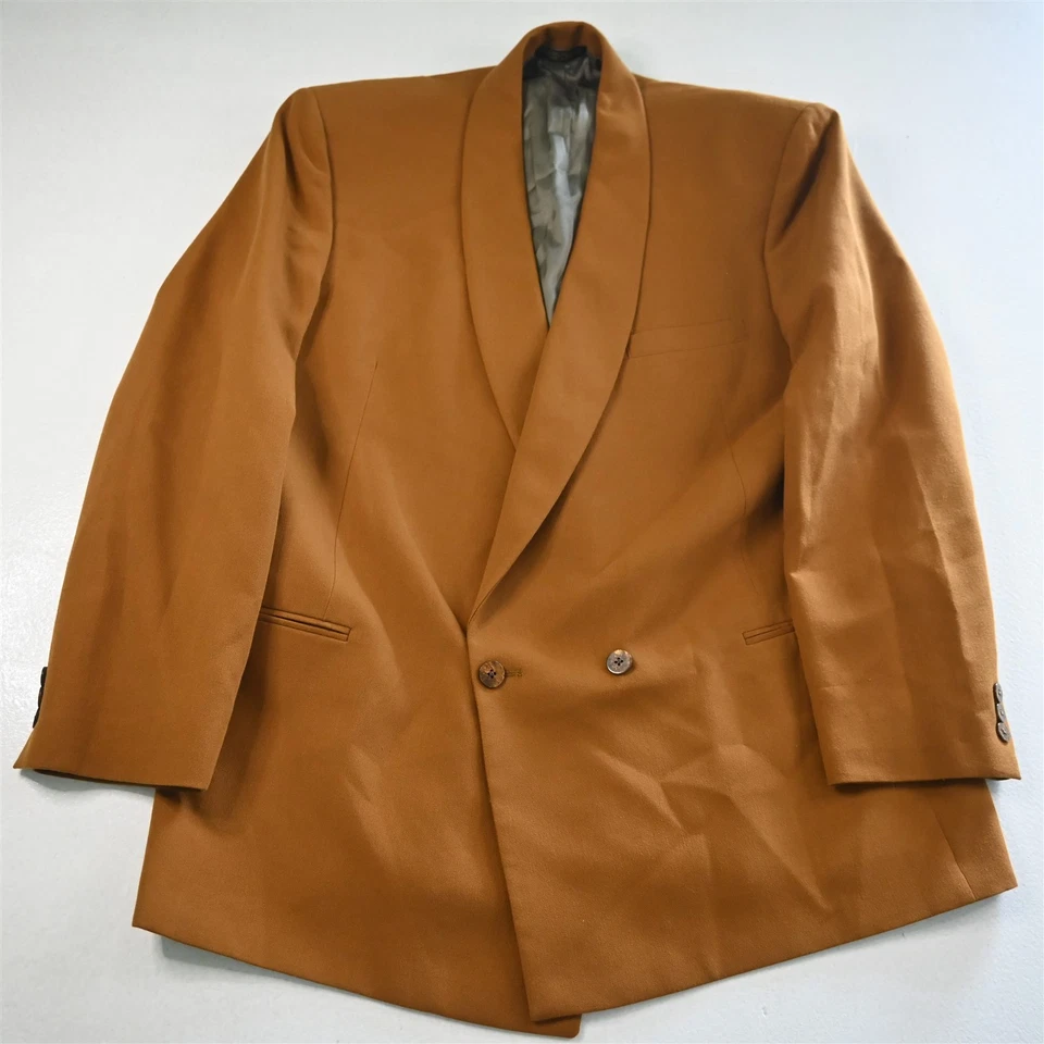 Traje De Colección Hecho en EE. UU. Doble Pecho 44L 34x32 Amarillo Miel Naranja Chal Para Hombre Foto 2 de 4