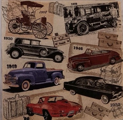 2 Individual Vintage Car   Cocktail Napkins For Decopauge 