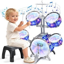 Upgraded Kids Drum Set for Toddlers w/ Light All Plastic , Musical Gifts Toy...