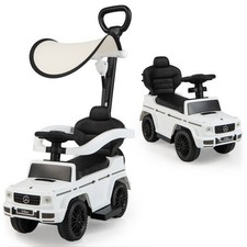 3-In-1 Ride on Push Car Mercedes Benz G350 Stroller Sliding Car with Canopy-Whit
