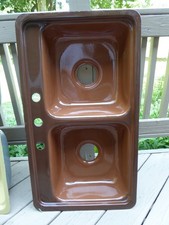 Vintage Coppertone Kitchen Sink - Porcelain Enamel Steel Double Bowl 18"x32"