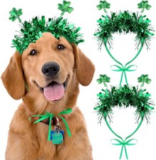 Green Shamrock Dog Headband 2 Pieces Irish Dog Outfits for Small Dogs St Patrick