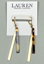 Lauren Ralph Lauren Gold Tone Logo & Tortoise Linear Bar Drop Earrings NWT $48