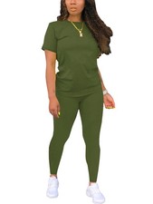 Women Two Piece Workout Outfits Summer Sweatsuits Matching Jogger Sets Lounge...