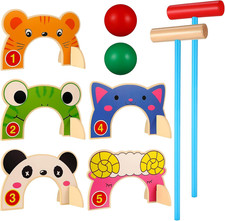 Kids Croquet Set 2 Player - Animal Croquet Set Wooden Outdoor Games Activities