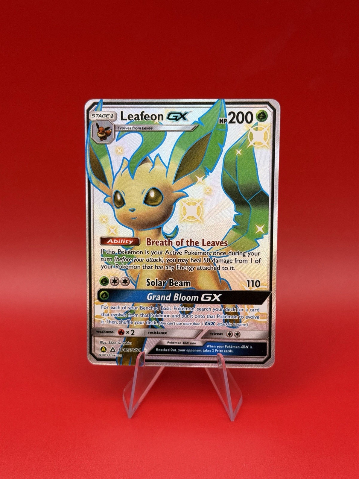 Leafeon GX SV46/SV94 Rare Shiny GX  Hidden Fates Shiny Vault TCG 🔥 MINT!