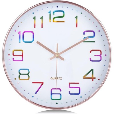 Silent wall clock, silver/multicolored, 30cm, no ticking noise, quartz kitche...