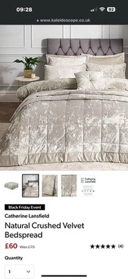 Catherine Lansfield Faux Crushed Velvet Champagne King Size Bedspread - Image 1 of 4