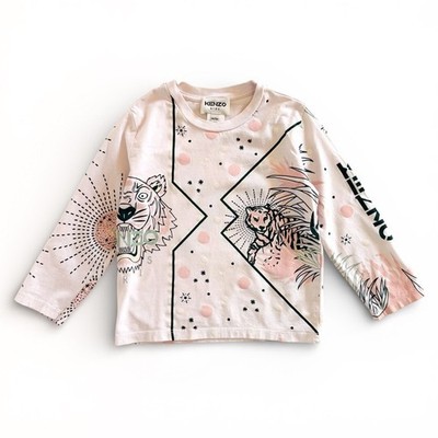 Kenzo Kids Tiger Jungle Graphic Tee Long Sleeve Pastel Pink T-Shirt Girl 4 / 104