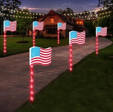 6 Pack Patriotic Decoration American Flag Outdoor Pathway LED Lights