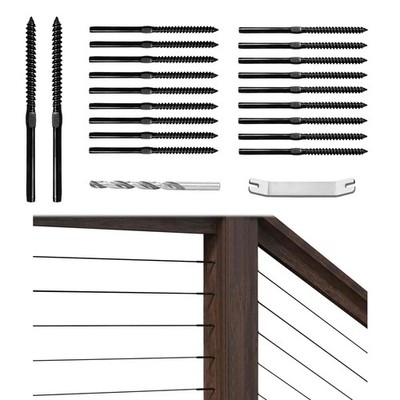 100 Pack 1/8'' Black Cable Railing Hardware Kit Swage Lag Screws Left and Righ...