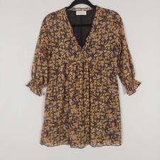 Ditsy Floral Babydoll Mini Dress XS V Neck Boho Ruffle Sleeve Cottagecore Flowy