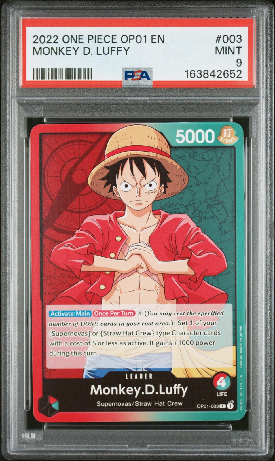 2022 One Piece Romance Dawn Leader Monkey D. Luffy #OP01003 PSA 9