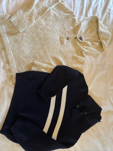 NICE Baby Gap Crewcuts Hooded Sweaters Set Of 2 Cream Navy 5T Kids L Unisex Boys - Picture 1 of 10