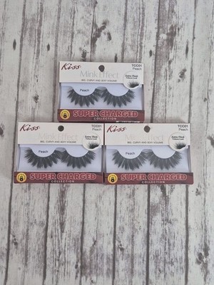 (3) Kiss Mink Effect Lashes TCC01 Peach Extra Thick Volume Look Super Charged 