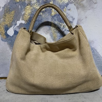 Talbots Snake Print Leather Hobo Shoulder Bag Classic Beige