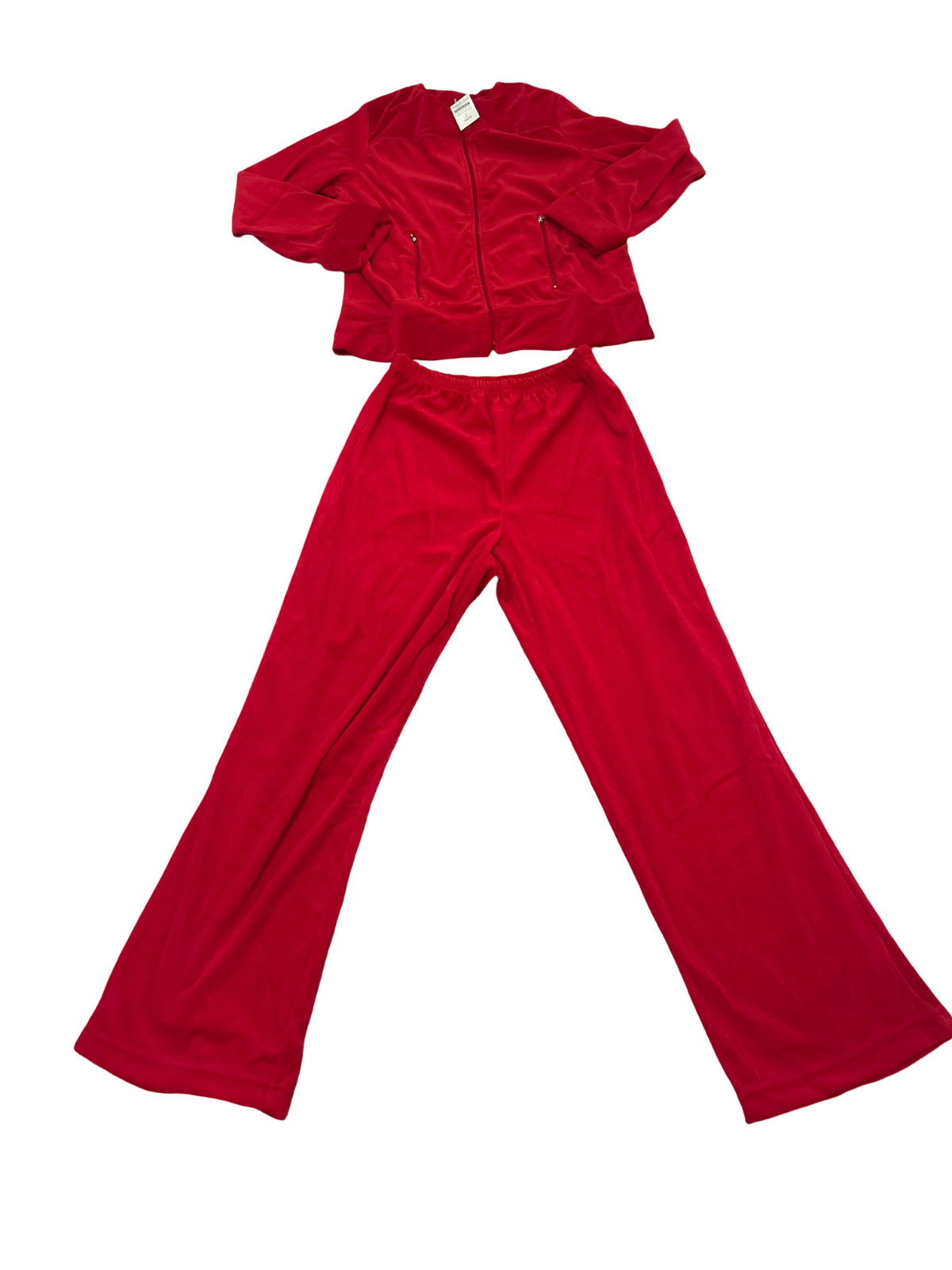 Rare Vintage Small Coldwater Creek Velour Tracksuit Set Red Ribbed Velvet Pant image 4