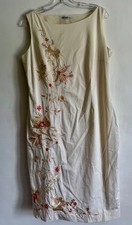 AUTOGRAPH CREAM EMBROIDERED SLEEVELESS FLORAL PRINT COTTON MIDI DRESS SIZE:16