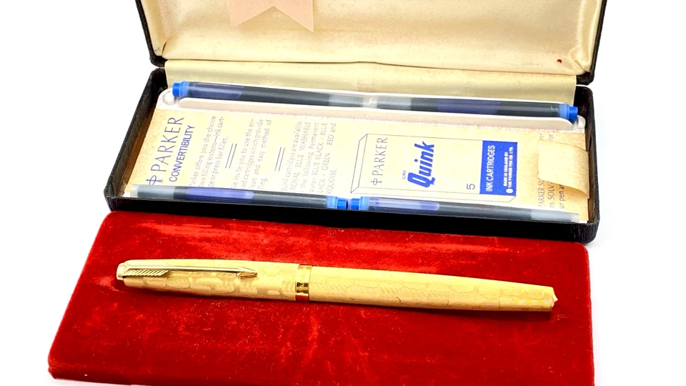 PLUMA ESTILOGRÁFICA PARKER 65 STRATUS DE COLECCIÓN ORO 14K MEDIANA NUEVA EN CAJA HECHA EN INGLATERRA Foto 2 de 4