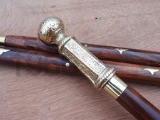 Victorian Handle Brass Wood Walking Stick Cane Antique Vintage Designer Gift