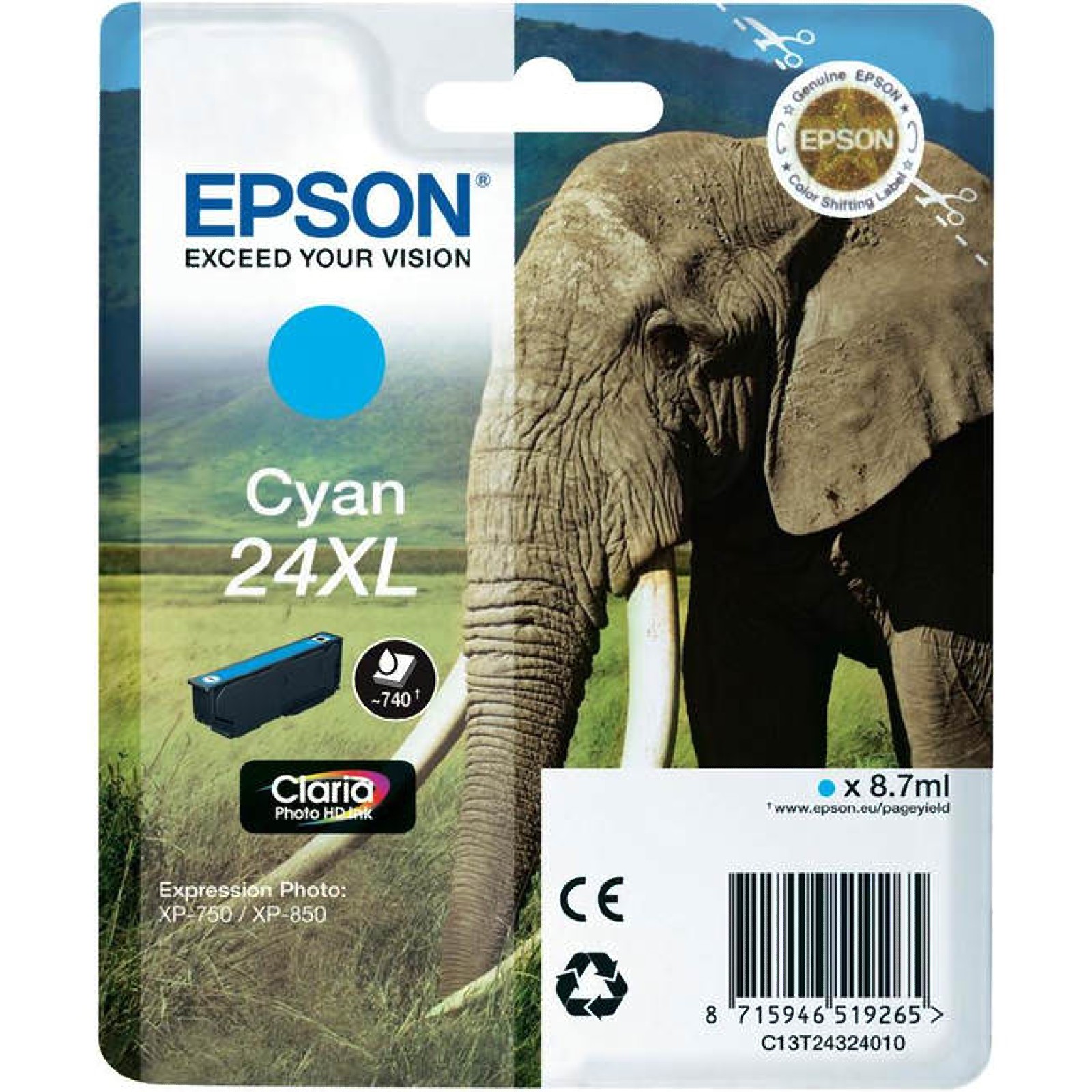 Epson 24XL Cyan Elephant High Yield Genuine, Claria Photo HD Ink Cartridge, XL High Capacity - Image 6