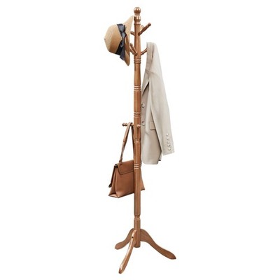 VASAGLE Solid Wood Coat Rack and Stand, Free Standing Hall Coat Tree with 10 ...