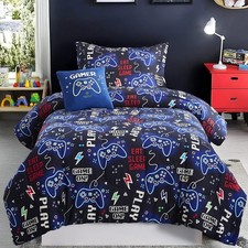 Twin Comforter Set for Boys-3 Pieces Gamer Glow in The Dark Twin Bedding Sets...