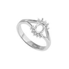 7x5mm Oval Semi Mount Ring 925 Sterling Silver Halo CZ Accented Setting
