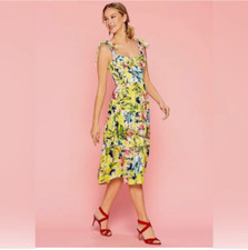 NWOT Eliza J Dress Yellow Tiered Midi Dress in a Floral Print Size 6