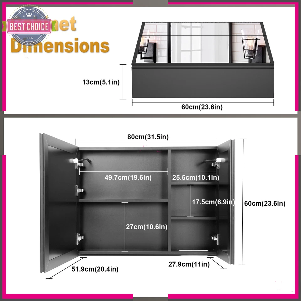 Botiquín Iluminado con Espejo Mueble de Baño Montado en la Pared Luces LED Foto 2 de 4