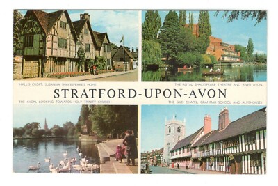 Stratford-Upon-Avon England Attractions Vintage Postcard LO1